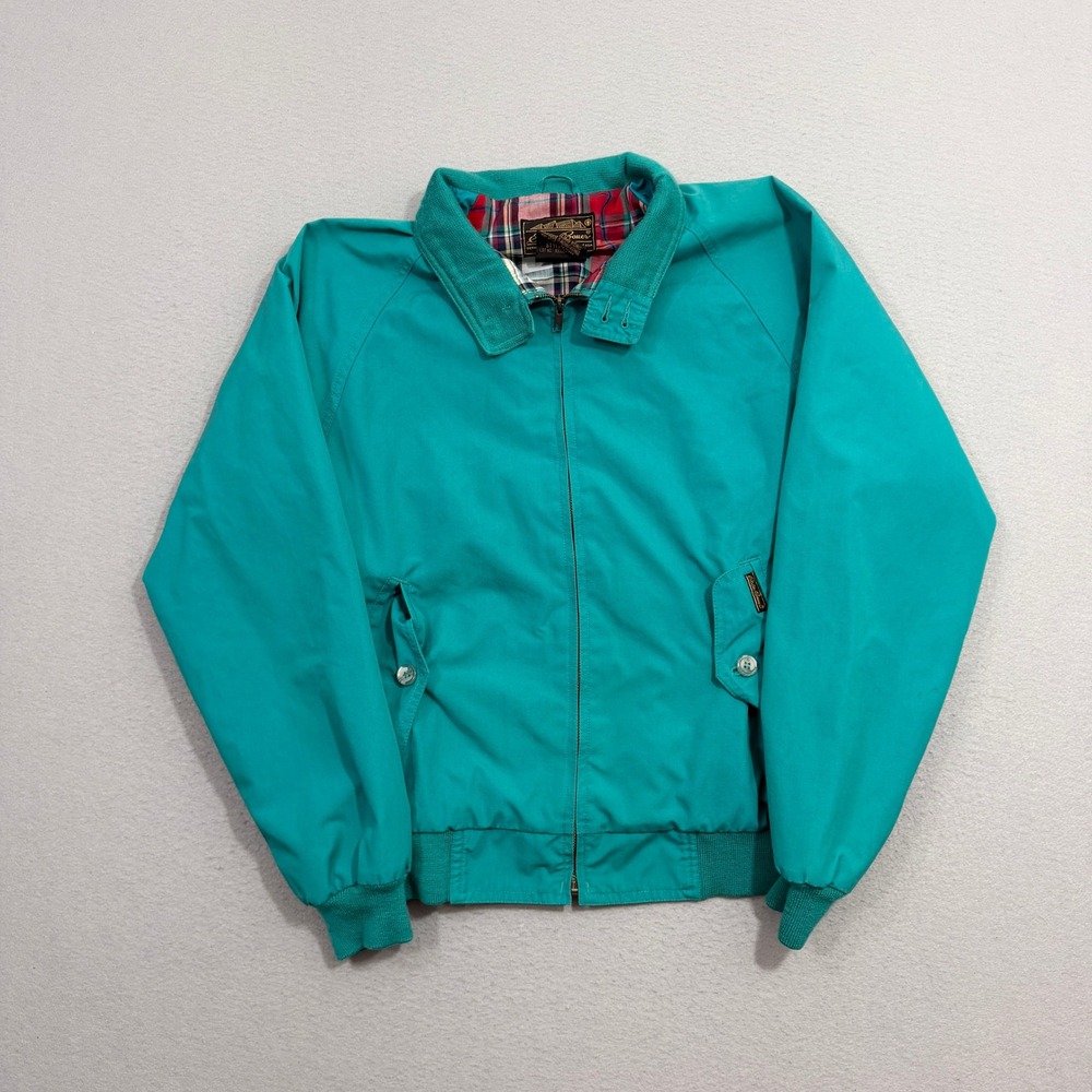 Vintage Eddie Bauer Jacket Medium Teal Bomber Windbreaker Plaid Lined Full Zip